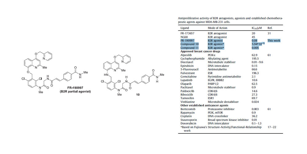 Potent antiproliferative activity of bradykinin B2 receptor selective agonist FR-190997 and analogue structures thereof: A paradox resolved?